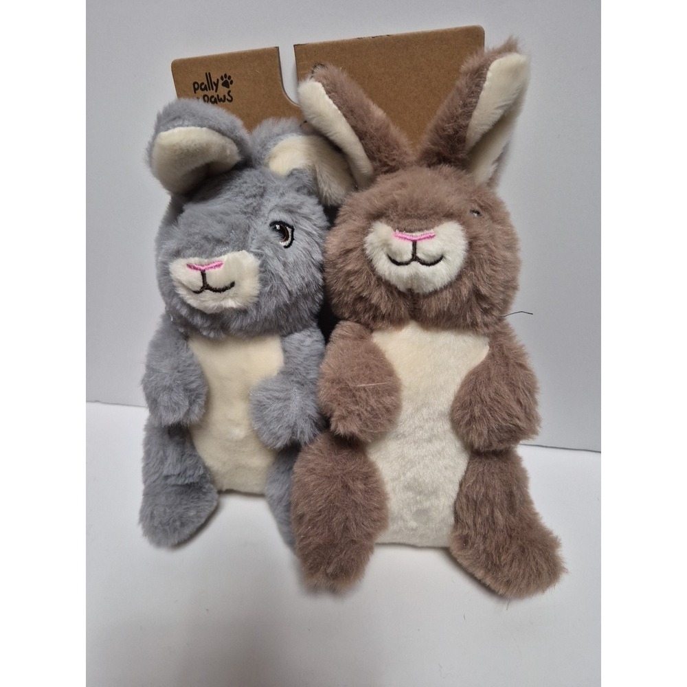 Lot of 2 Bunny Rabbit Dog Toys Pally Paws Squeaky Plush Stuffed Animal Easter 8"